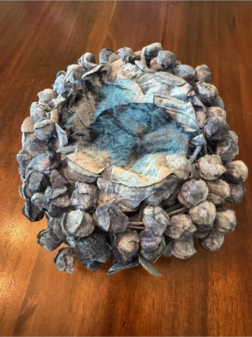 Vintage Judds McKeesport Slate Blue Velvet Hydrangea Calot Hat